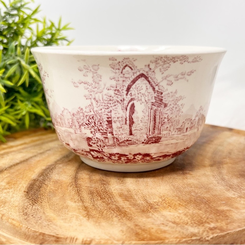 Vintage Abbey Red Transferware Bowl English Cottage Farmhouse Decor Pink - Picture 6 of 7